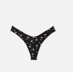 Victoria's Secret Printed High Leg Thong Panty Black Size M New